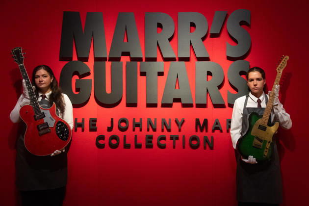 United Kingdom, Christie’s auction in London featuring guitars by Johnny Marr