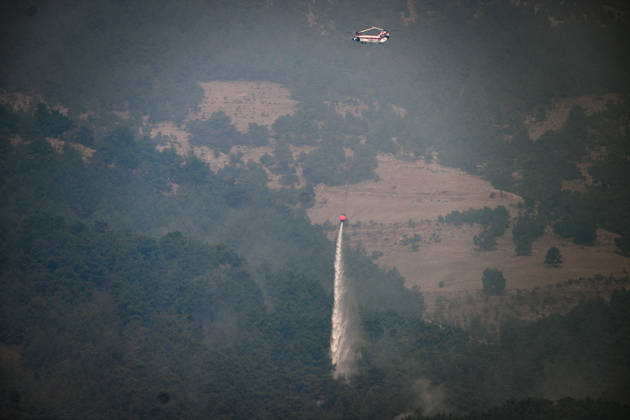 Turkey: Fire brigade battles forest fire in Adana