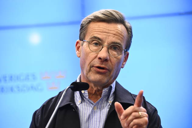 Schweden, Ulf Kristersson bei Pressekonferenz in Stockholm