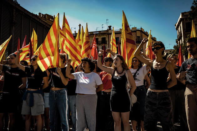Spanien, katalanische Unabhängigkeitsbefürworter demonstrieren in Barcelona
