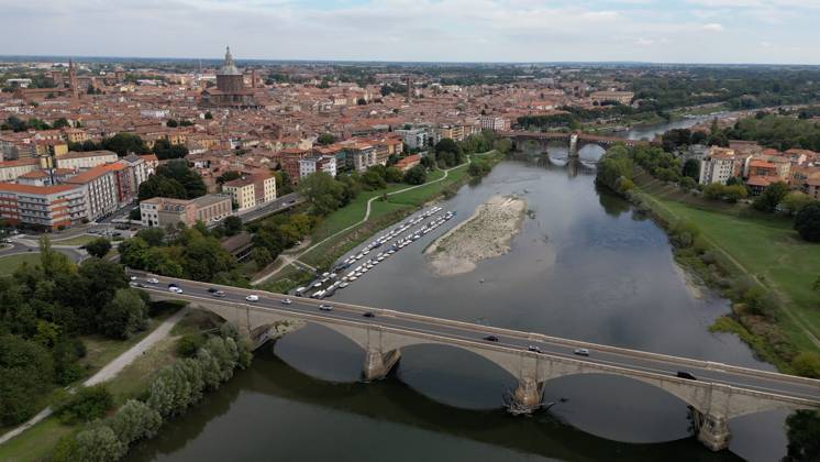Italy, low water levels in the Ticino River at Pavia