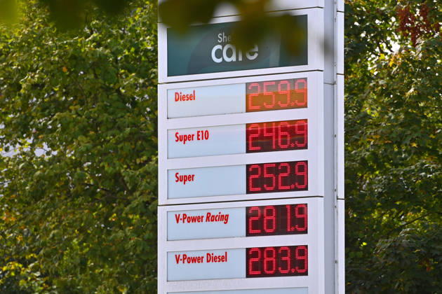 Bavaria, price board at a petrol station in Munich