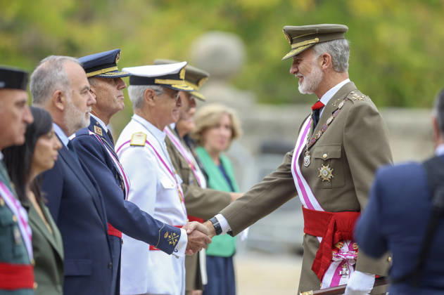 Royals: King Felipe attends a ceremony and military parade at El Escorial Monastery