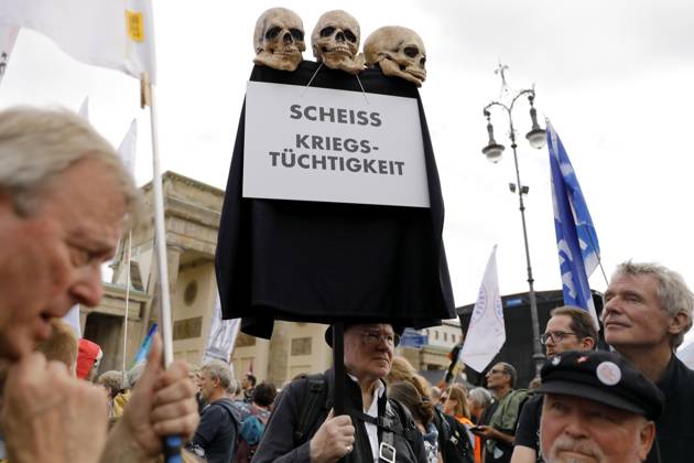 Germany: Peace demonstration in Berlin against military rearmament, conscription and war