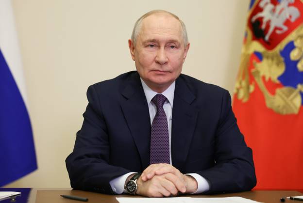 Russland, Wladimir Putin bei Videokonferenz in Moskau