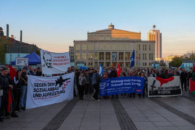 Sachsen, Protest gegen Ausbau der Rüstungsproduktion in Leipzig