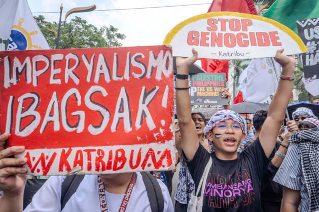 Quezon City, Philippinen, Demonstration von Rechtsaktivisten zum 3. Jahrestag der Al-Aqsa Flood