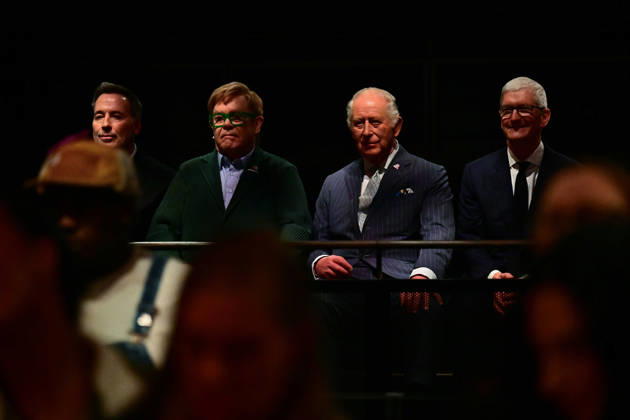 The Royals, London: King Charles III at a music workshop with Elton John, David Furnish and Tim Cook