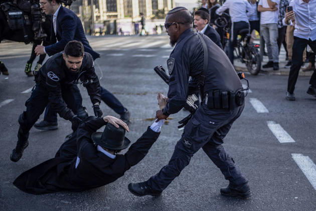 Israel, Protest von Ultraorthodoxen gegen Wehrpflicht in Jerusalem