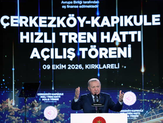 Türkei, Recep Tayyip Erdogan nimmt an Eröffnungsfeier der Hochgeschwindigkeitsbahnstrecke Cerkezkoy-Kapikule in Kirklareli teil