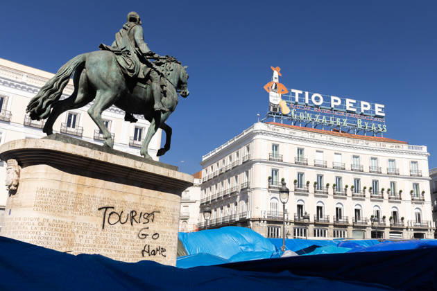 Spanien, Protestcamp für bezahlbaren Wohnraum an der Puerta del Sol in Madrid