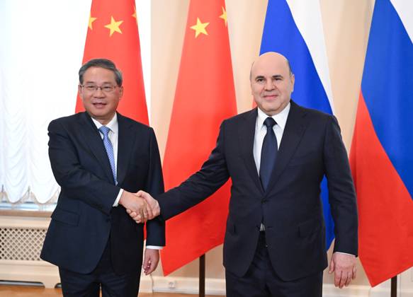 Russia: Mikhail Mishustin welcomes Li Qiang to St Petersburg
