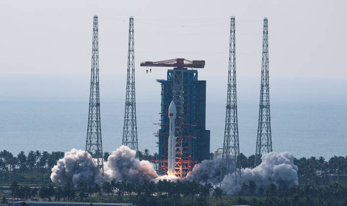 China: Launch of a Long March 8A launch vehicle in Wenchang