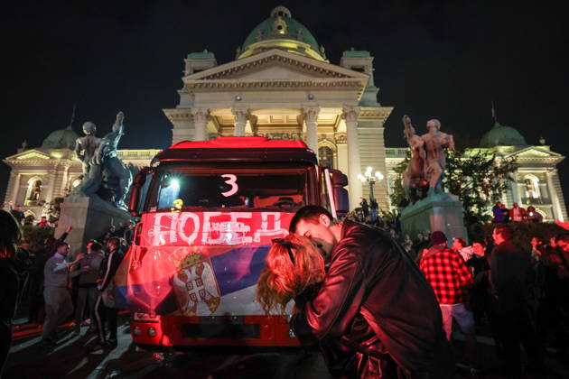 Serbia: People celebrate the electoral victory of the Students’ List in Belgrade