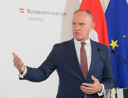 Austria, press conference with Interior Minister Gerhard Karner in Vienna