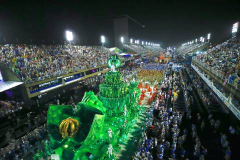 Carnival in Rio de Janeiro, samba schools pass through the sambodromo