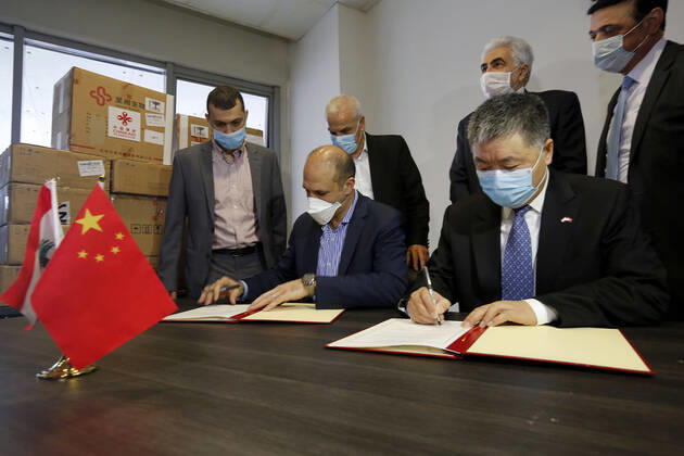 Coronavirus in Libanon, Überreichungszeremonie der medizinischen Hilfsgüter aus China