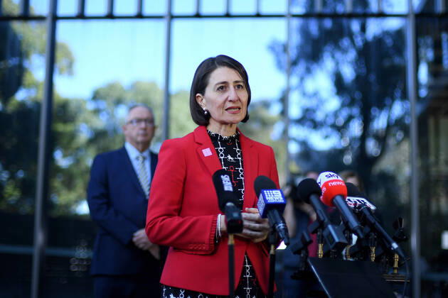 Coronavirus in Australien, Gladys Berejiklian während Pressekonferenz in Sydney