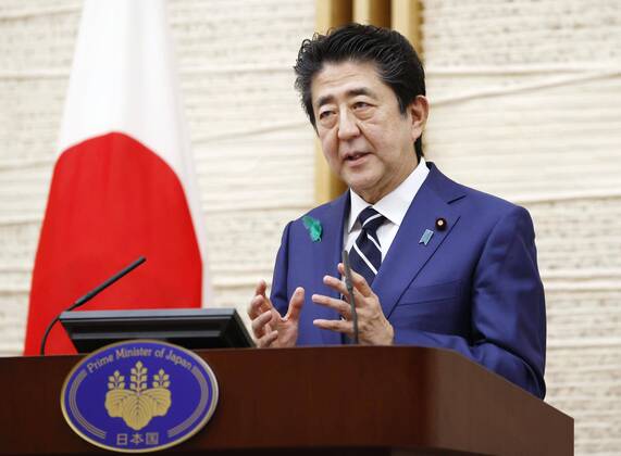 Coronavirus in Japan, Pressekonferenz mit Shinzo Abe in Tokio