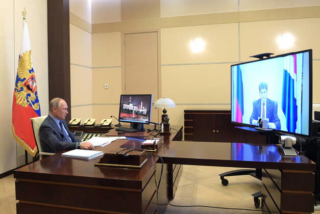 Coronavirus in Russland, Wladimir Putin bei Videokonferenz