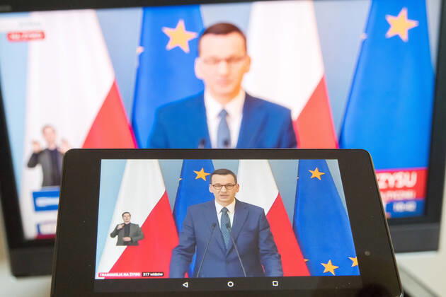 Coronavirus in Polen, Virtuelle Pressekonferenz mit Mateusz Morawiecki in Warschau