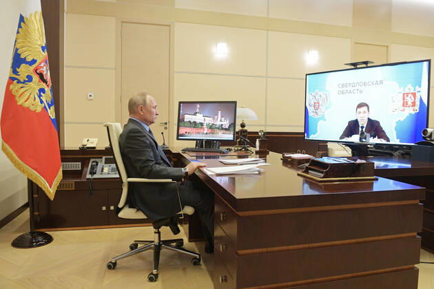 Coronavirus in Russland, Wladimir Putin bei Videokonferenz in Moskau
