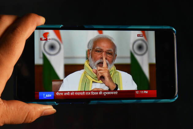 Coronavirus in Indien, Narendra Modi hält per Videokonferenz Ansprache an Panchayats
