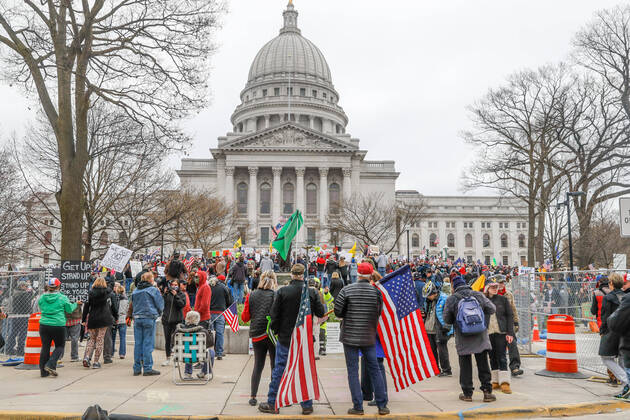 Coronavirus in den USA, Demonstration gegen Corona-Maßnahmen in Madison