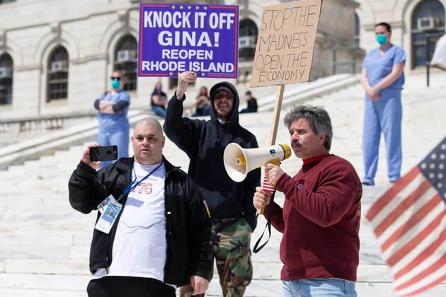 Coronavirus in den USA, Protest gegen Corona-Maßnahmen in Rhode Island